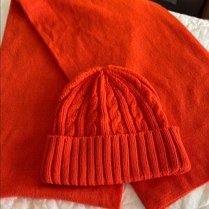 Men’s one size Bright Orange Knit Beanie and Scarf Set